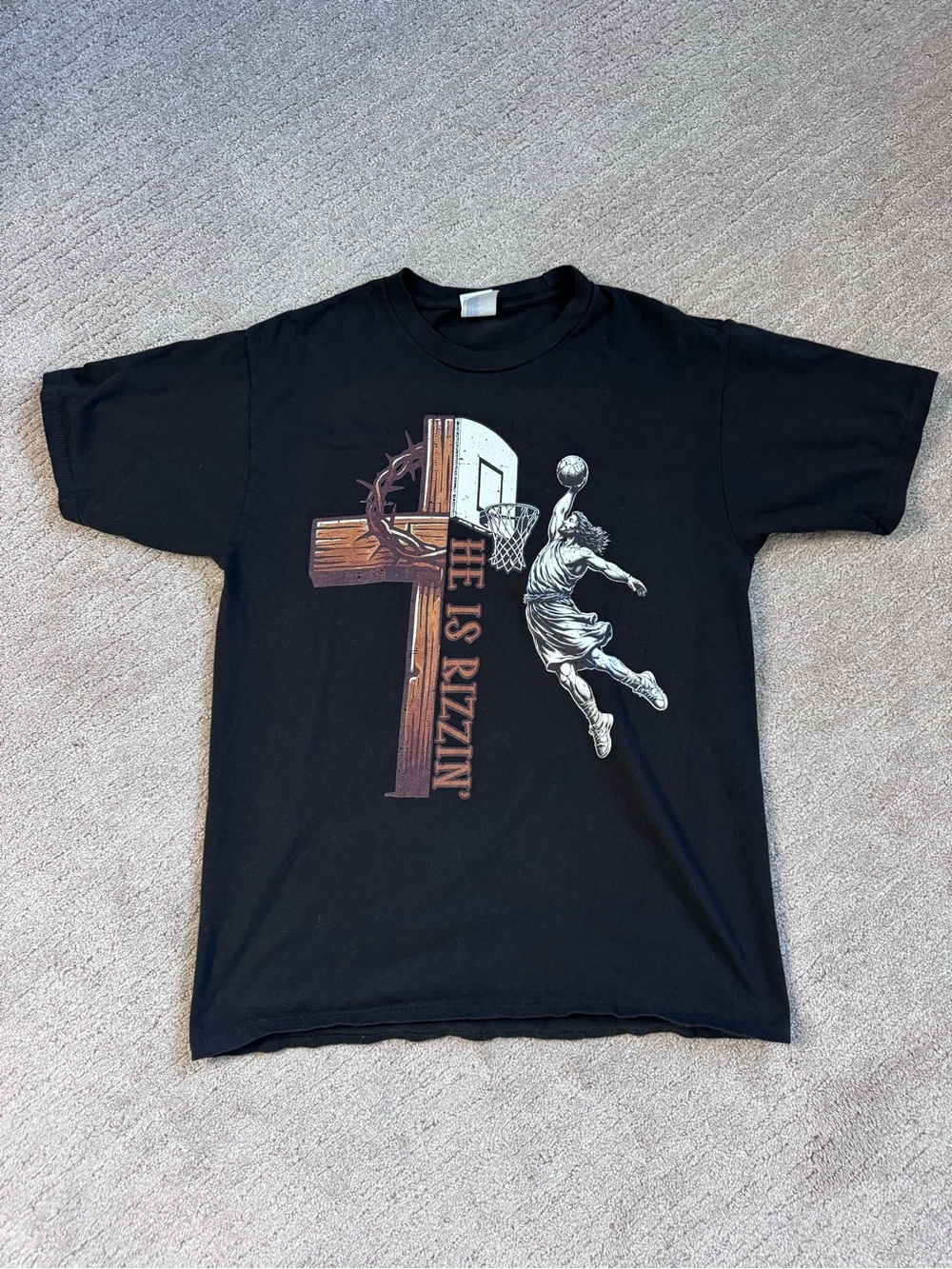 He Is Rizzin Jesus Basketball Dunk Graphic Tee M NWOT Funny